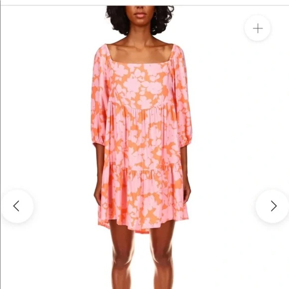 Sanctuary NWT -Floral Square-Neck Tiered Mini Dress in Pink and Orange